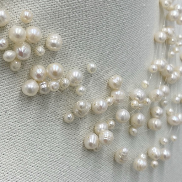 Floating Freshwater Pearl Multi Strand Pearl Illusion Necklace - Picture 7 of 9